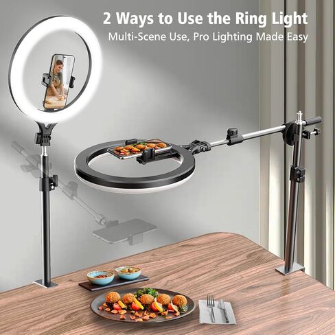 11'' Dimmable Ring Light with Phone Holder, LED Circle Light USB Powered, 3 Light Modes & 10 Brightness Levels, Compatible with Tripod Stand (Stand Not Included), 10W 5V 2A in Kuwait