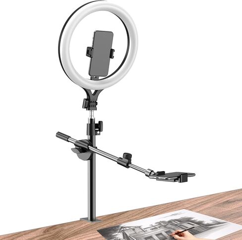 11'' Dimmable Ring Light with Phone Holder, LED Circle Light USB Powered, 3 Light Modes & 10 Brightness Levels, Compatible with Tripod Stand (Stand Not Included), 10W 5V 2A in Kuwait