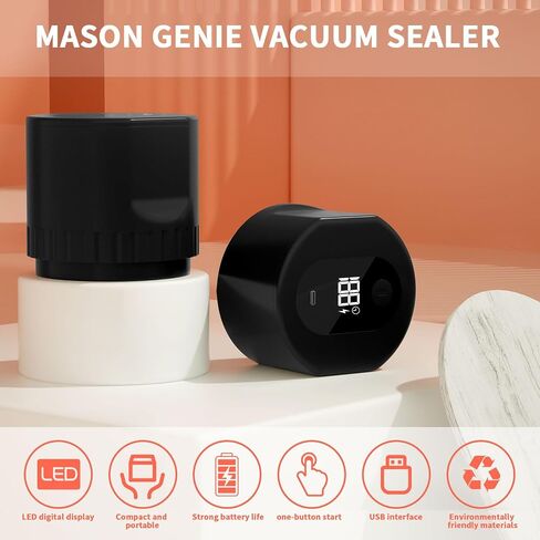 Mason Genie Vacuum Sealer,20s Fully Automatic Everjar - Mason Jar Vacuum Sealer Kit,2000mAh Battery Electric Mason Jar Vacuum Sealer With Wide & Regular Mouth,Jar Vacuum Sealer for Mason Jars in Saudi Arabia