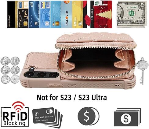 MONASAY Zipper Wallet Case Fit for Galaxy S23+ Plus, [RFID Blocking] Flip Leather Handbag Phone Cover with Card Holder and Crossbody Shoulder Lanyard Strap, Rosegold in Saudi Arabia