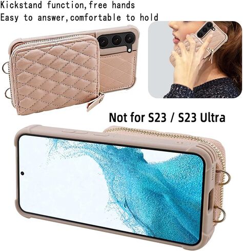 MONASAY Zipper Wallet Case Fit for Galaxy S23+ Plus, [RFID Blocking] Flip Leather Handbag Phone Cover with Card Holder and Crossbody Shoulder Lanyard Strap, Rosegold in Saudi Arabia