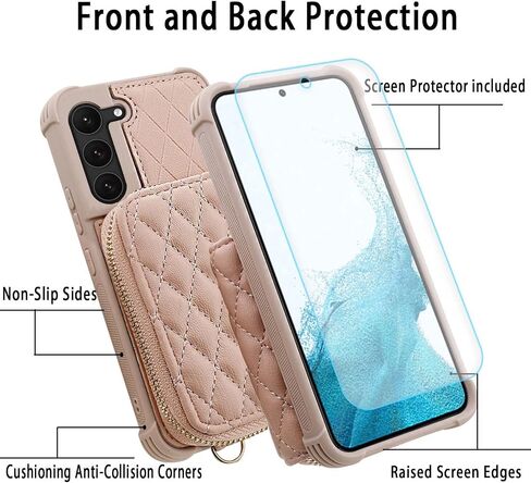MONASAY Zipper Wallet Case Fit for Galaxy S23+ Plus, [RFID Blocking] Flip Leather Handbag Phone Cover with Card Holder and Crossbody Shoulder Lanyard Strap, Rosegold in Saudi Arabia