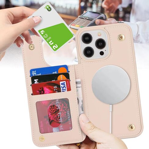 for iPhone 14 Pro Max case with Credit Card Holder mag Safe,for iPhone 14 Pro Max Phone Leather Case Wallet for Women Compatible mag Safe Wallet Detachable 2-in-1 for Men-Black Leopard in Kuwait