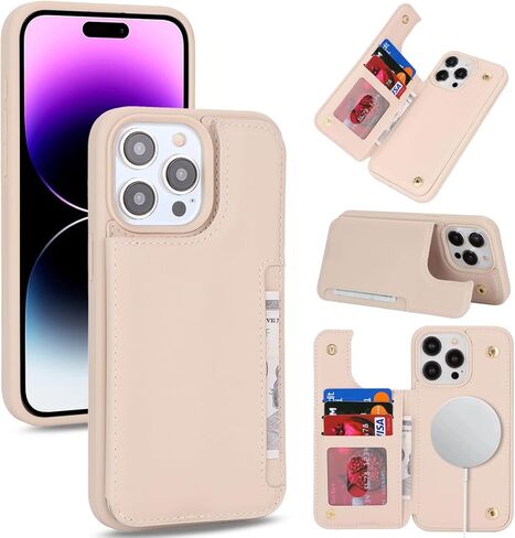 for iPhone 14 Pro Max case with Credit Card Holder mag Safe,for iPhone 14 Pro Max Phone Leather Case Wallet for Women Compatible mag Safe Wallet Detachable 2-in-1 for Men-Black Leopard in Kuwait