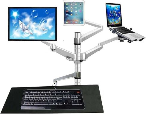 OA-13X Multimedia Desktop Dual Arm 10"-25" LCD Monior Stand Mount+ Laptop Holder Stand +10" Tablet Mount+Keyboard Tray Bracket(OA-13X) in Saudi Arabia