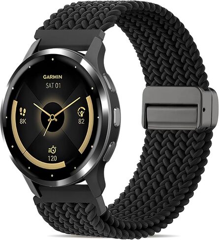 22mm Magnetic Braided Compatible with Garmin Vivoactive 4 Watch Bands/Venu 3/Venu 2, Elastic Nylon Soft Sport Stretchy Wristband Strap for Forerunner 265/255/255 Music Men Women in Kuwait