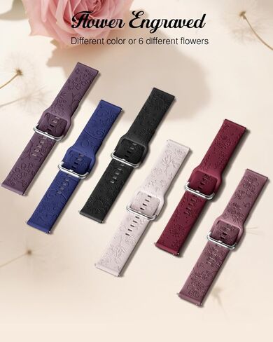 Sunnywoo 6 Pack Floral Engraved Watch Bands for Samsung Galaxy Watch 7/6/5/4 (40mm/44mm), 6/4 Classic, 5 Pro, 20mm Women Stylish Silicone Sport Strap for Daily Wear or Outdoor in Kuwait