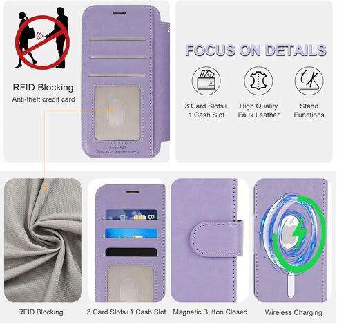 VANAVAGY Compatible for iPhone 16 Pro Wallet Case for Magsafe Wireless Charging, PU Leather Flip Folio Case [Screen Protector & Camera Lens Protector] with Strap RFID Block Card Holder,Clove Purple in Saudi Arabia