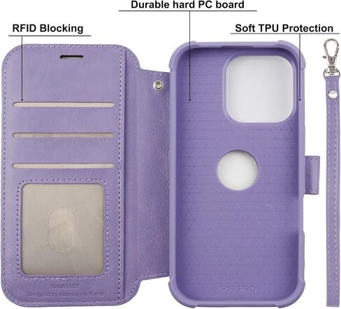 VANAVAGY Compatible for iPhone 16 Pro Wallet Case for Magsafe Wireless Charging, PU Leather Flip Folio Case [Screen Protector & Camera Lens Protector] with Strap RFID Block Card Holder,Clove Purple in Saudi Arabia