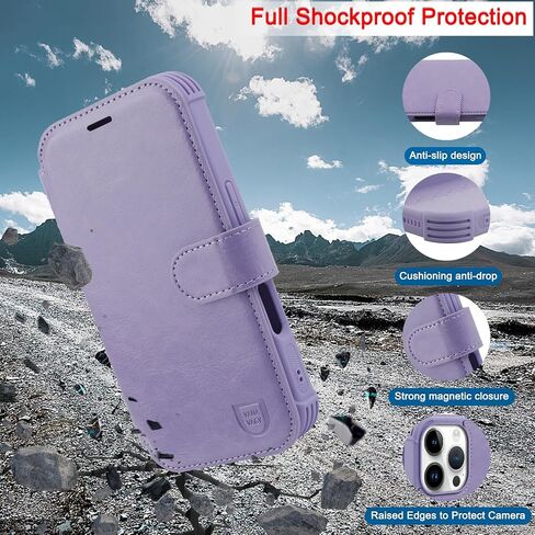 VANAVAGY Compatible for iPhone 16 Pro Wallet Case for Magsafe Wireless Charging, PU Leather Flip Folio Case [Screen Protector & Camera Lens Protector] with Strap RFID Block Card Holder,Clove Purple in Saudi Arabia
