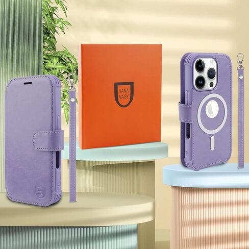VANAVAGY Compatible for iPhone 16 Pro Wallet Case for Magsafe Wireless Charging, PU Leather Flip Folio Case [Screen Protector & Camera Lens Protector] with Strap RFID Block Card Holder,Clove Purple in Saudi Arabia