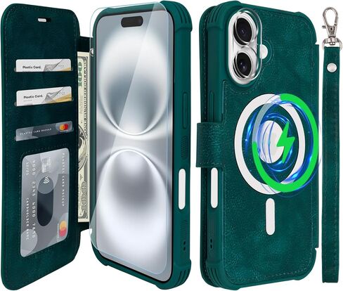 Fanavagy متوافق مع iPhone 16 Pro Wallet Case for Magsafe Wireless Charging ، Pu Leather Flip Folio Case [شاشة واقي عدسة الكاميرا] مع حامل بطاقة كتلة RFID ، Clove Purple in Kuwait