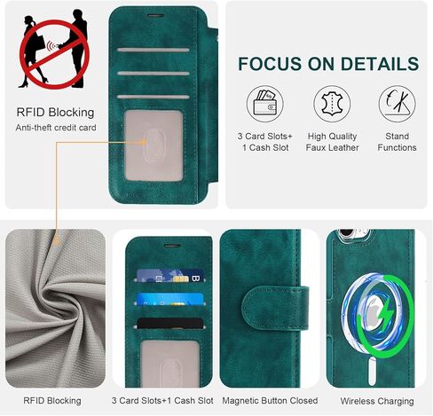 Fanavagy متوافق مع iPhone 16 Pro Wallet Case for Magsafe Wireless Charging ، Pu Leather Flip Folio Case [شاشة واقي عدسة الكاميرا] مع حامل بطاقة كتلة RFID ، Clove Purple in Kuwait