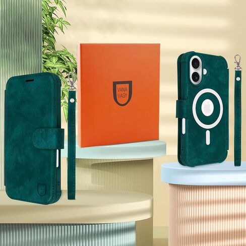 Fanavagy متوافق مع iPhone 16 Pro Wallet Case for Magsafe Wireless Charging ، Pu Leather Flip Folio Case [شاشة واقي عدسة الكاميرا] مع حامل بطاقة كتلة RFID ، Clove Purple in Kuwait