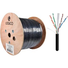LOGICO Cat6 Direct Burial Unshielded 1000ft 23AWG 550Mhz Bare Copper Ethernet Network Cable