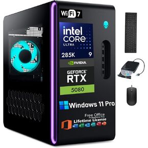 Dell 2025 Alienware Aurora R16 Gaming Desktop - NVIDIA RTX 5080 (16GB GDDR7) - Intel Ultra 9 285K(24-Core,up to 5.7GHz) - WiFi7 - Win11 Pro & Office License - (64GB DDR5 + 4TB SSD + 1TB HDD)