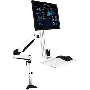 Gas Spring Height Adjustable Single Monitor Desk Mount Stand with Keyboard Tray and Mouse Box Holds up to 13.2lbs Sit Stand Workstation Monitor Arm Stand
