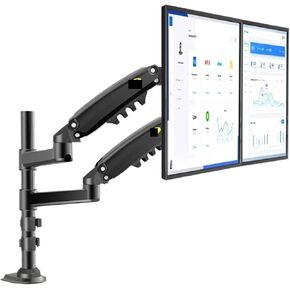 H180 22"-32" Double Monitor Desk Holder Arm Gas Spring Full Motion LCD TV Mount 2-12kg Dual Arm Clamp Bracket(with 2pc Adaptor)