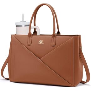 LOVEVOOK Laptop Tote Bag for Women with Large Cup Holder, 15.6 Inch PU Leather Work Bag Teacher Tote Bag, Waterproof Computer Bags Business Office Briefcase Handbag