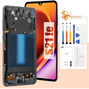 AMOLED Screen for Samsung Galaxy S21 FE 5G Screen Replacement for Samsung S21 FE LCD Screen SM-G990B,SM-G990U Touch Display Digitizer Assembly Repair Parts with Frame(Black with Fingerprint Function)