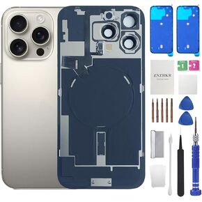 16 Pro Max Back Glass Replacement with Wireless Charging Flex Cable and Camera Frame All Parts for iPhone 16 Pro Max(6.9 Inch Desert Titanium) Replacement of Equipment Waterproof Tape