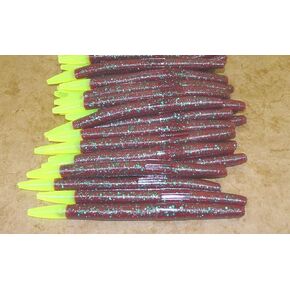 5" Stick Senko Style Red Bug Chartreuse Tail 100 Count Bag Bass Worms