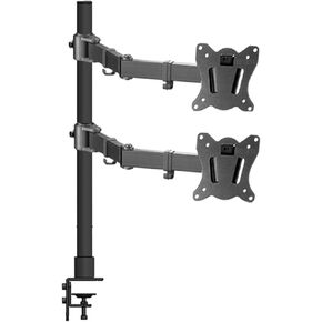 DL-T902L-D 10-27" Steel Double Monitor Screen Desktop Stand Table Holder LCD Tv Mount Tilt 360 Rotate Vesa 75 100 Long Arm