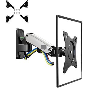 F120 17-27" Gas Spring Full Motion TV Wall Mount Bracket LCD Monitor Stand Aluminum Arm Bracket Silver 360 Rotate(F120 Silver)