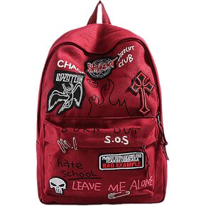 Gothic Rock Backpack For Men And Women Large Capacity Canvas Casual Backpack With Metal & Patchwork Accents for Daily Use (Black)