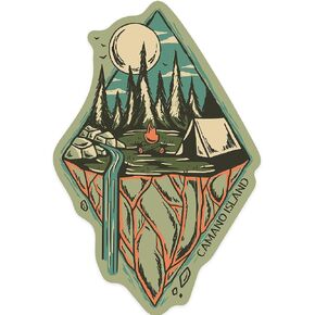 Die Cut Sticker Camano Island, Washington, Mountain Camping, Diamond, Vinyl Sticker 1 to 3 inches (Waterproof Decal for Cars, Water Bottles, Laptops, Coolers), Small
