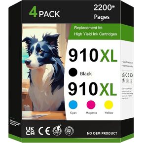 استبدال خرطوشة الحبر 910XL متوافق مع HP 910XL حبر خراطيش حزمة التحرير والسرد لطابعات HP 910XL العمل ل Office Jet Pro 8020 8025 8028 8010 Printer (Black Cyan Magenta Yellow ، 4 Pack)
