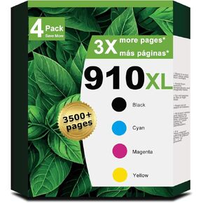 910XL Ink Cartridges Combo Pack Replacement for HP 910 XL 4 Pack (HP910XL HP910) to use with 8015e 8025e 8020 8028e 8025 8010 8035 8030 8035e 8034e 8028 8022e 8015 Printers (Cyan Magenta Yellow Black)