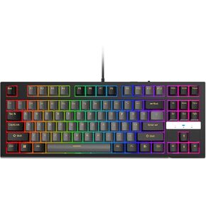 NPET CR87 Hot-Swappable RGB Mechanical Gaming Keyboard - 87 Key Compact, Linear Red Switches (45g), Anti-Ghosting, Plug & Play for PC/Mac, Black & Grey