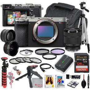 Sony a7CR Mirrorless Camera (Silver) with Sony FE 28-70mm OSS Lens | 61mp | 128GB Extreme Memory, Wide Angle and Telephoto Lenses, Filters, and Tripod Bundle