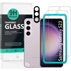 Ibywind 2 Pack Screen Protector For SamSung Galaxy S23 5G 6.1",9H Hardness Tempered Glass,With 1Pc Camera Lens Protector,1Pc Back Carbon Fiber Film,Anti-Scratch
