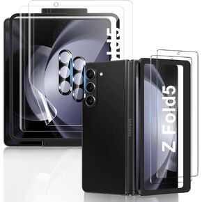 [2Set 6PCS] Screen Protector for Galaxy Z Fold 6, 2 Inner TPU Films + 2 Outer Tempered Glass + 2 Camera Lens Protecters with Positional Mouting Frame, High Clarity, Anti-Shatter