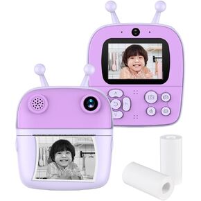 Kids Instant Print Camera Kids Camera 1080P Digital Camera Dual Lens 2.4 Inch IPS Screen Built-in Battery Picture Frames with Thermal Printing Paper Birthday Festival Gift for Children