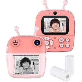 Kids Instant Print Camera Camera 1080p الكاميرا الرقمية العدسة المزدوجة 2.4 بوصة شاشة IPS مضمّنة في إطارات صور البطارية مع هدية عيد ميلاد ورق الطباعة الحرارية للأطفال in Kuwait