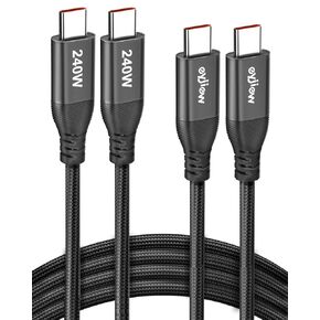 240W USB C to USB C Cable 5ft, 2-Pack Type C Charger Cord Braided Fast Charging for iPhone 16 15 pro Max Plus Samsung Galaxy S25 S24, for MacBook/iPad USBC Laptop Switch etc.