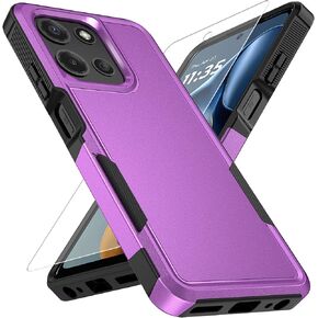 for Moto G 2025 Case with HD Screen Protector, Military-Grade Shockproof & Dual-Layer Protection, Anti-Slip Grip Design Phone Case, Black