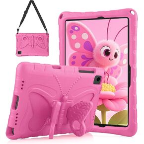 for Samsung Galaxy Tab A9 Plus Case Kids Tablet Case for Galaxy A9+ with Butterfly Wings Stand Shoulder Strap Soft EVA Shockproof Protective Cover for Galaxy Tab A9+ 11 Inch 2023, Rose Red