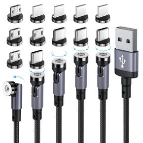 540° Rotation Magnetic Charging Cable,Magnetic Phone Charger with LED [5Pack, 1.6ft/3.3ft/6.6ft/10ft/10ft] 3 in 1 Magnet Charger for Micro USB/Type C etc Nylon Braided USB Cable Red