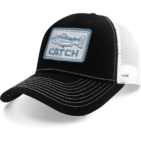 Fishing Gifts for Men Embroidered Bass Trout Fishing Hat Breathable Mesh Fishing Trucker Hat,Snapback Fish Hat for Outdoor