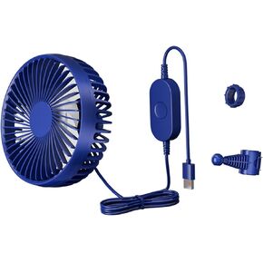 Fenteer USB Car Cooling Fan 3 Speed Adjustable Backseat Portable Universal Compact 12V 24V Air Circulation Fan for Vehicle SUV, Blue