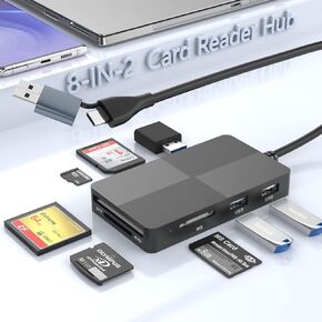 Multi Memory Card Reader 8 in 2, USB C USB3.0 Multi Card Reader Hub for SD TF CF XD MS Micro SD Card, SD Card Reader USB Hub 3.0 for Windows/Mac/Linux/Android for USB Stick MS MMC UHS-I SDHC CFI SDXC