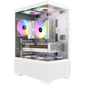 Raidmax I802 Mesh Air Flow Compact Panoramic ATX Mid Tower Case – 270° View Tempered Glass, 5X Pre-Installed 120mm Static RGB Color Fans, Supports ATX/Micro ATX Motherboards, Max 340mm GPU (White)