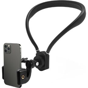 Neck Mount for Phones, Neck Cell Phone Holder POV/Vlog Selfie Mount Hand Free Phone Neck Holder Chest Stand Strap Video Recording for iPhone 16 15 14 13 12 Seires Android Phones (Black)