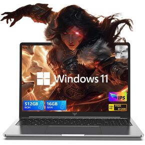 16.0-inch Gaming Laptop, 16GB DDR4 512GB SSD Laptop Computer, Windows 11 Laptop with 12th Quad-Core Processor(Up to 3.6GHz), 1920P FHD Display, WiFi 6, USB3.2, Type_C