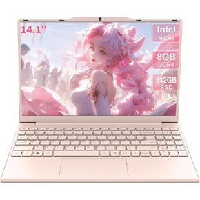 14'' Laptop Computer,1080P FHD Display,8GB RAM,512GB SSD,N5095 CPU Student Laptop,Numeric Keypad,256GB TF Card,Webcam, 5GWiFi, HDMI,Pink