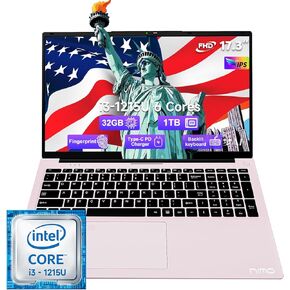 NIMO 17.3 Business-Laptop, 32GB RAM 1TB SSD, Intel Core i3-1215U, Windows 11 Computer PC with Backlit Keyboard Fingerprint Unlock 65W Type-C WiFi 6 BT5.2 54Wh Battery for Students Seniors Home Office
